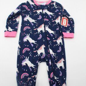 Kidgets Baby Girl Navy Blue w/ Unicorns Footed One Piece Bodysuit 3-6 Months NWT